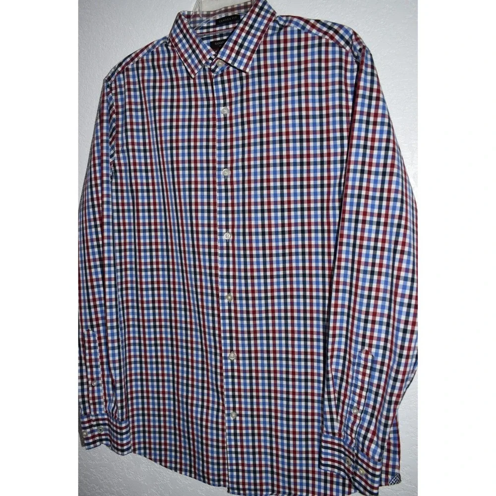 Banana Republic Camden Fit Shirt Button Mens Medium Red Blue Check Supima Cotton